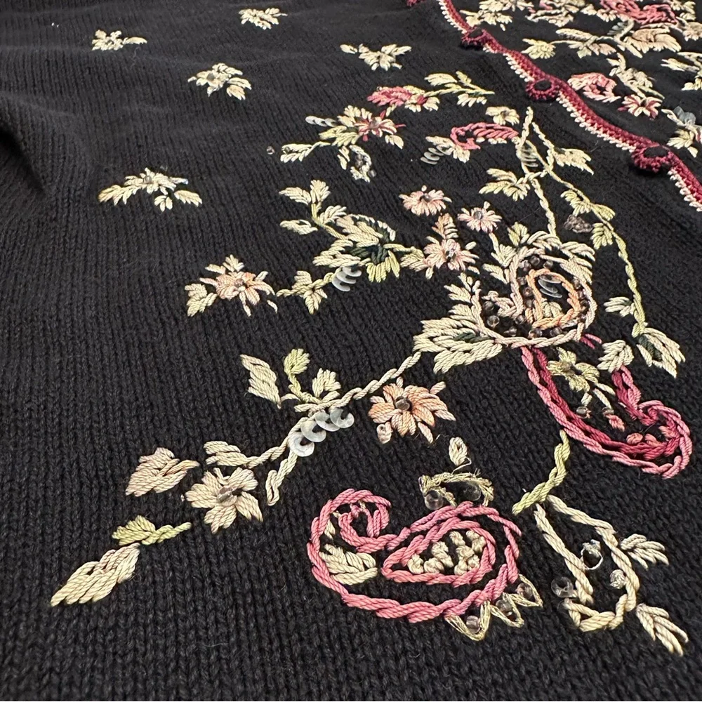 Vintage Heirloom Collectibles Embroidered Cardigan Large 90s Chunky Whimsigoth - Picture 3 of 8